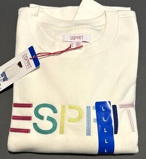 Esprit Costco Crewneck Sweatshirt Womens Sz L Cream Ivory White Retro Logo NWT